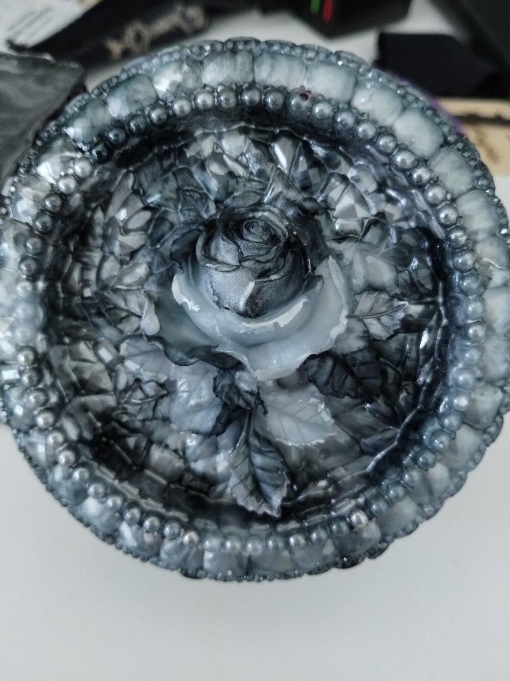 Black, white and silver rose jewelry box